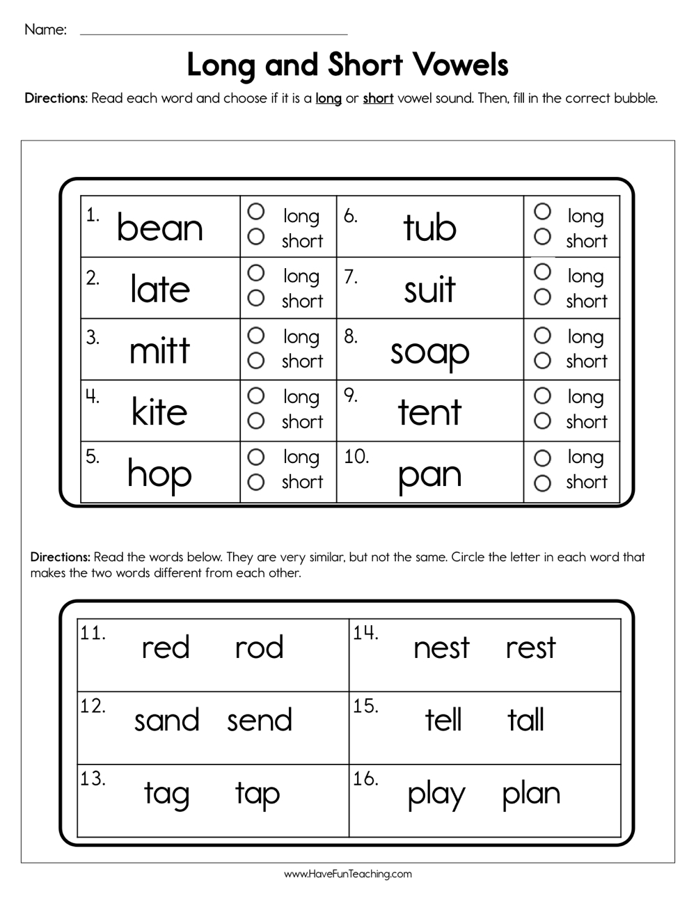 Long And Short Vowels Worksheet Have Fun Teaching Vowels Worksheets Printable Long And Short Vowel Phonics Practice