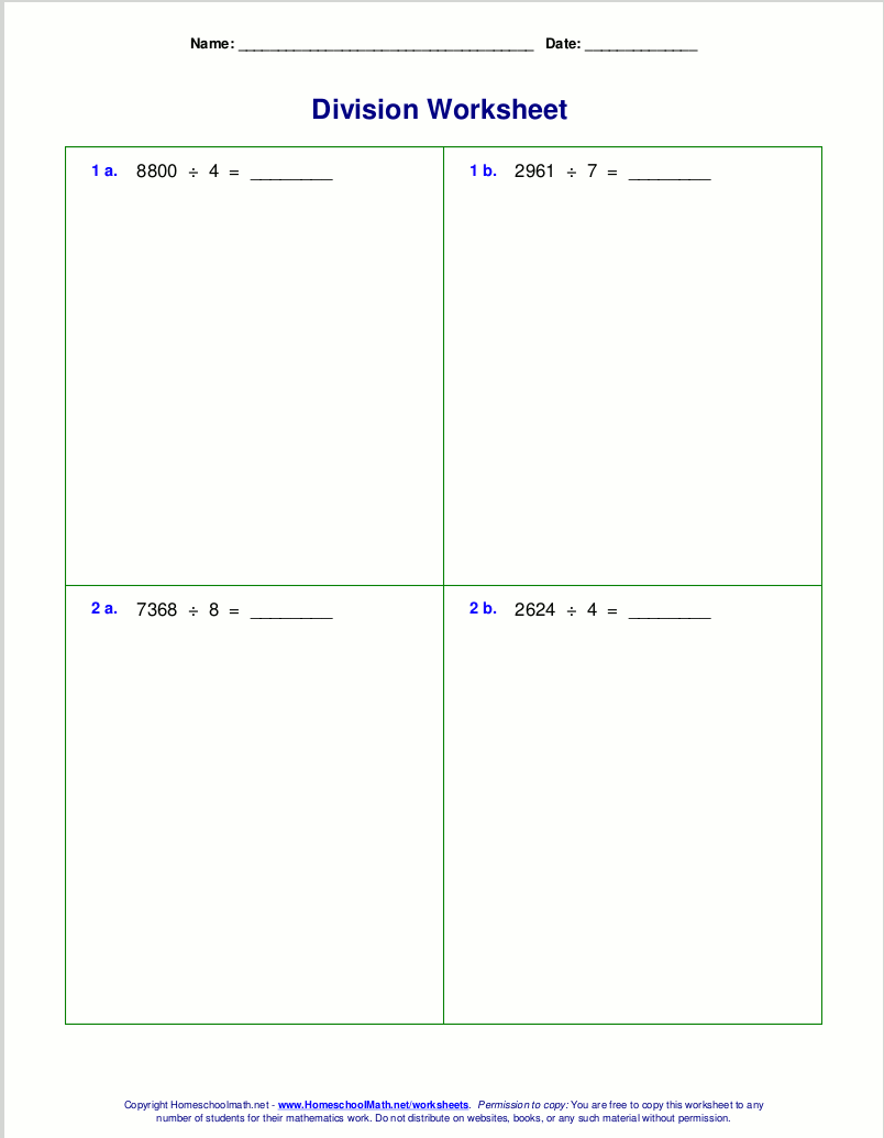 Long Division Worksheets For Grades 4 6