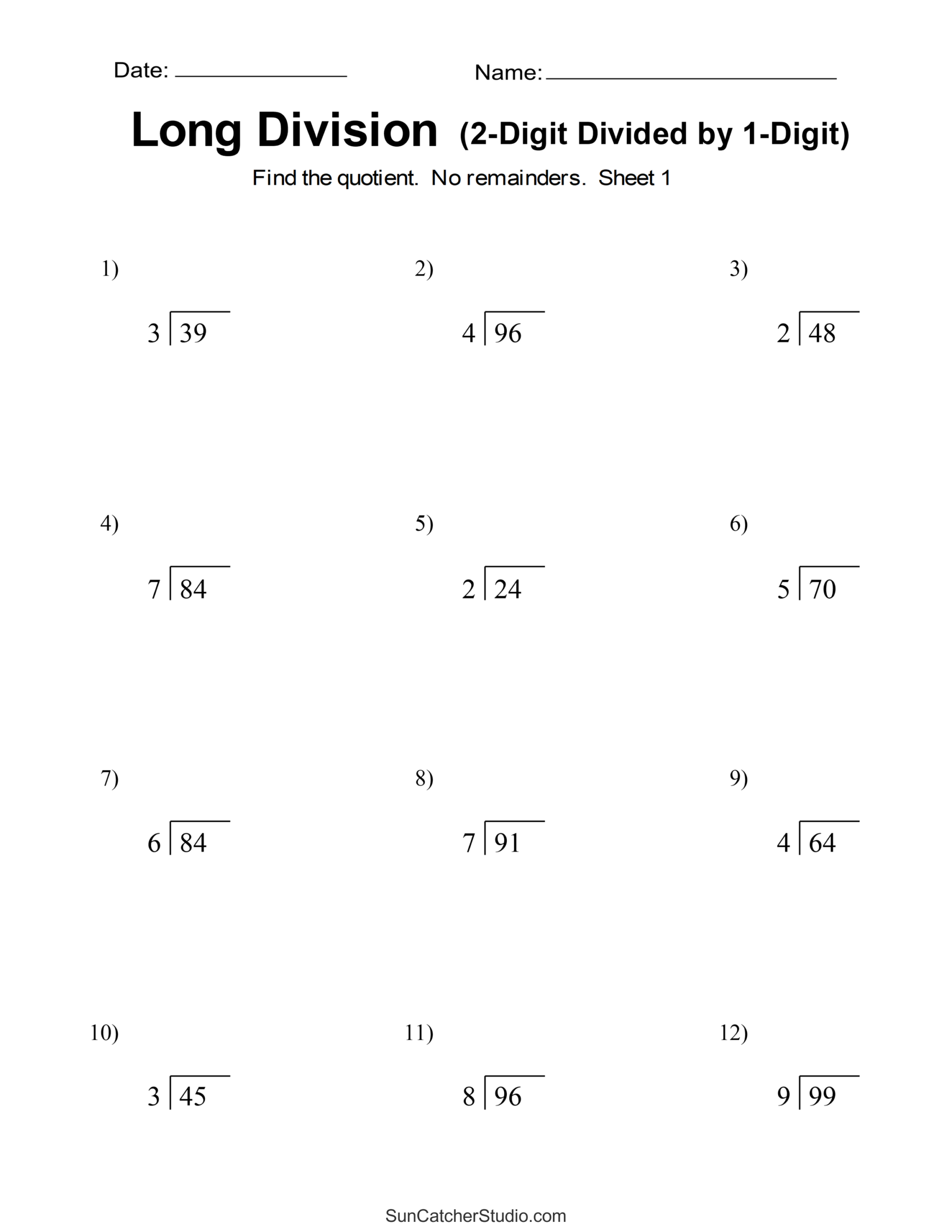 Long Division Worksheets Problems Printable Math Drills Free Printables Lettering SVG Files Tools Apps