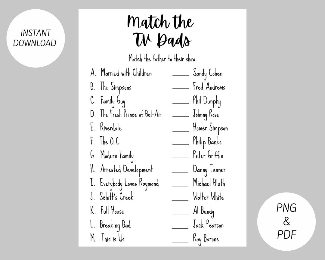 Match The TV Dads Famous Fathers Printable Game Etsy Israel Match The TV Dads Famous Fathers Printable Game Etsy Israel