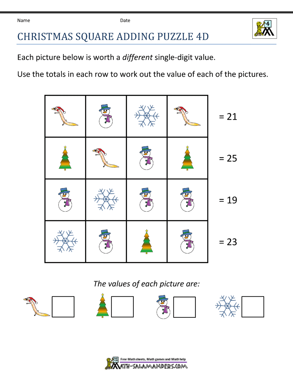 Math Christmas Activities 4th Grade