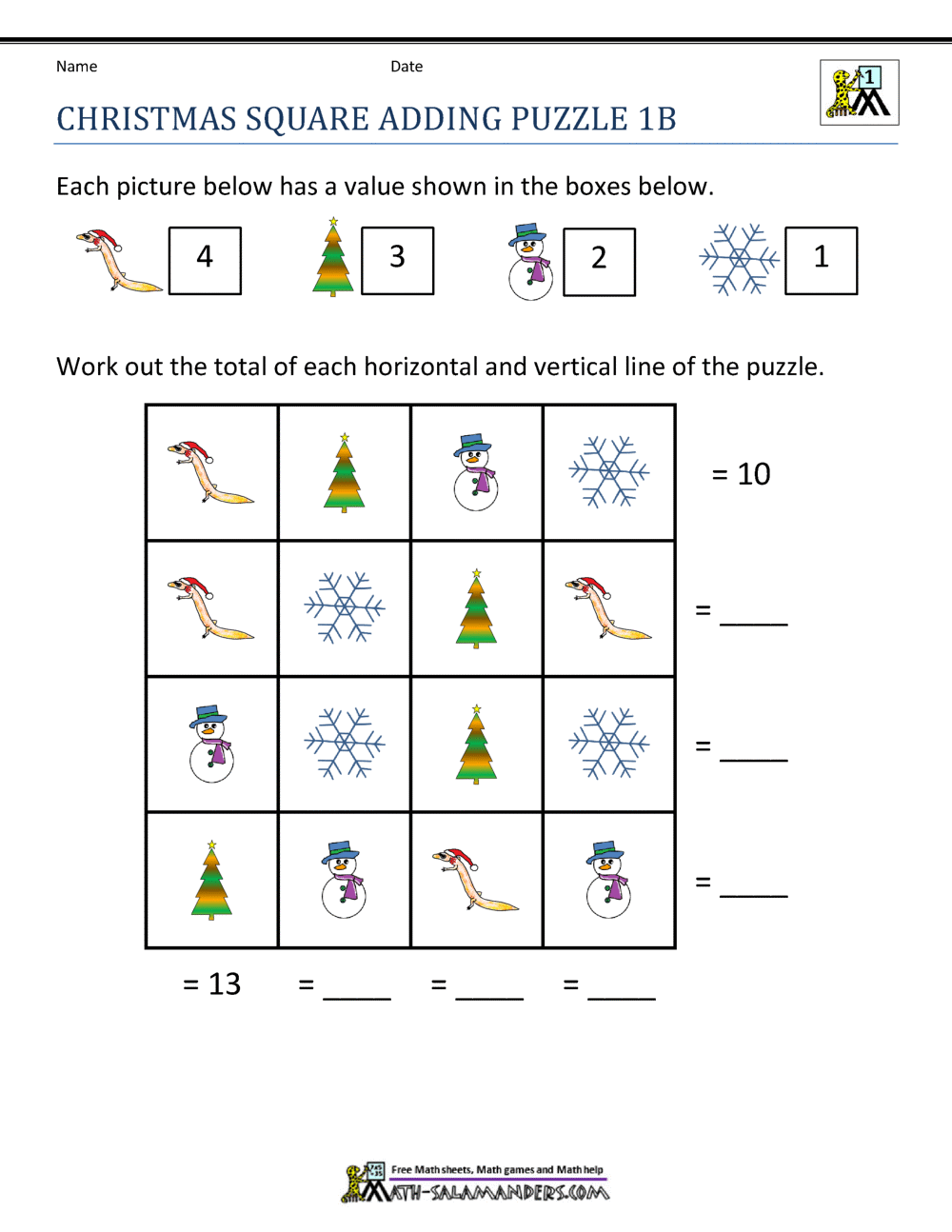 Math Christmas Worksheets First Grade