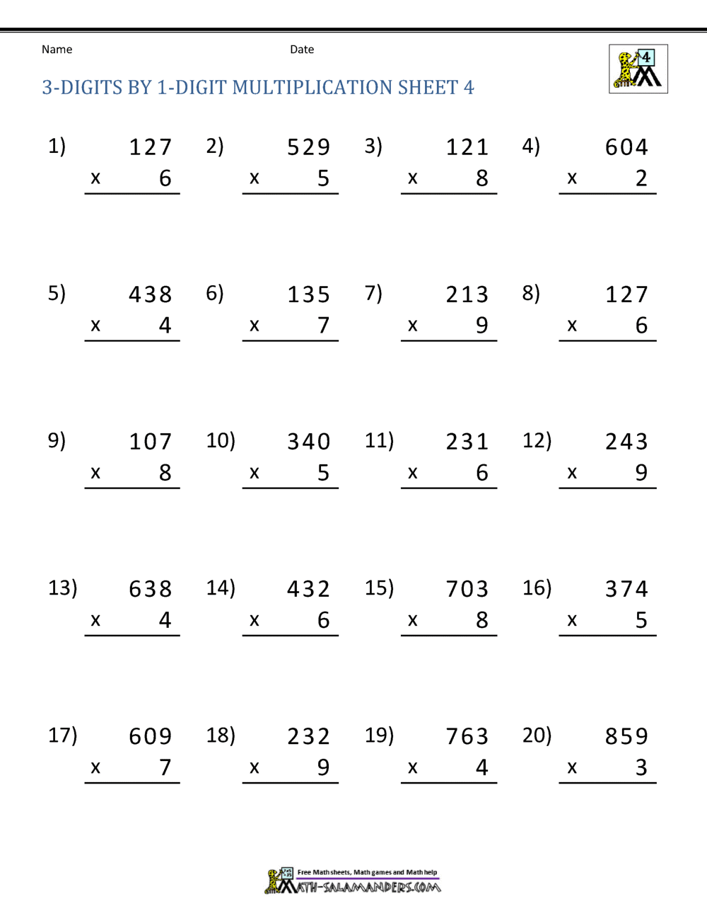 Multiplication Worksheets One Digit Math Drills Free Printables Lettering SVG Files Tools Apps