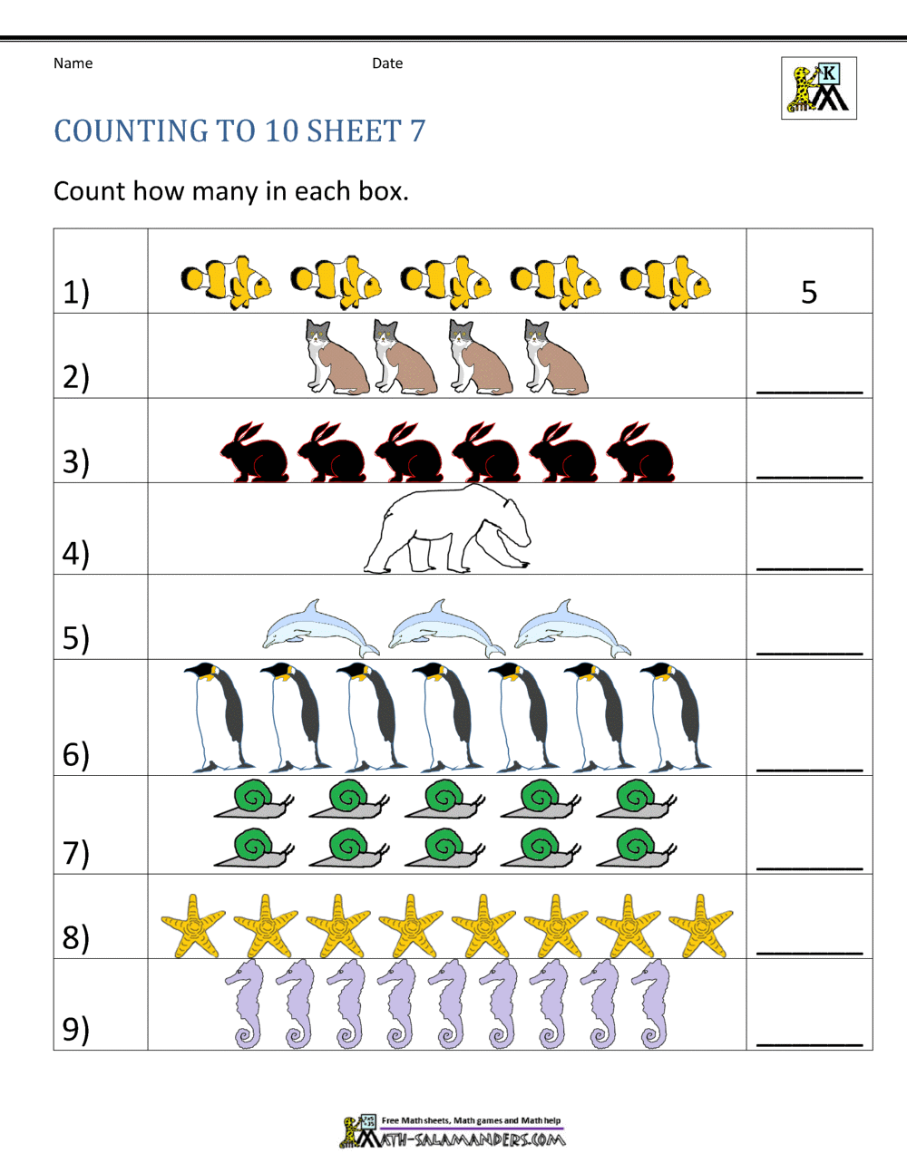 Math Salamanders Free Kindergarten Counting To 10 Worksheets Math Salamanders Free Kindergarten Counting To 10 Worksheets