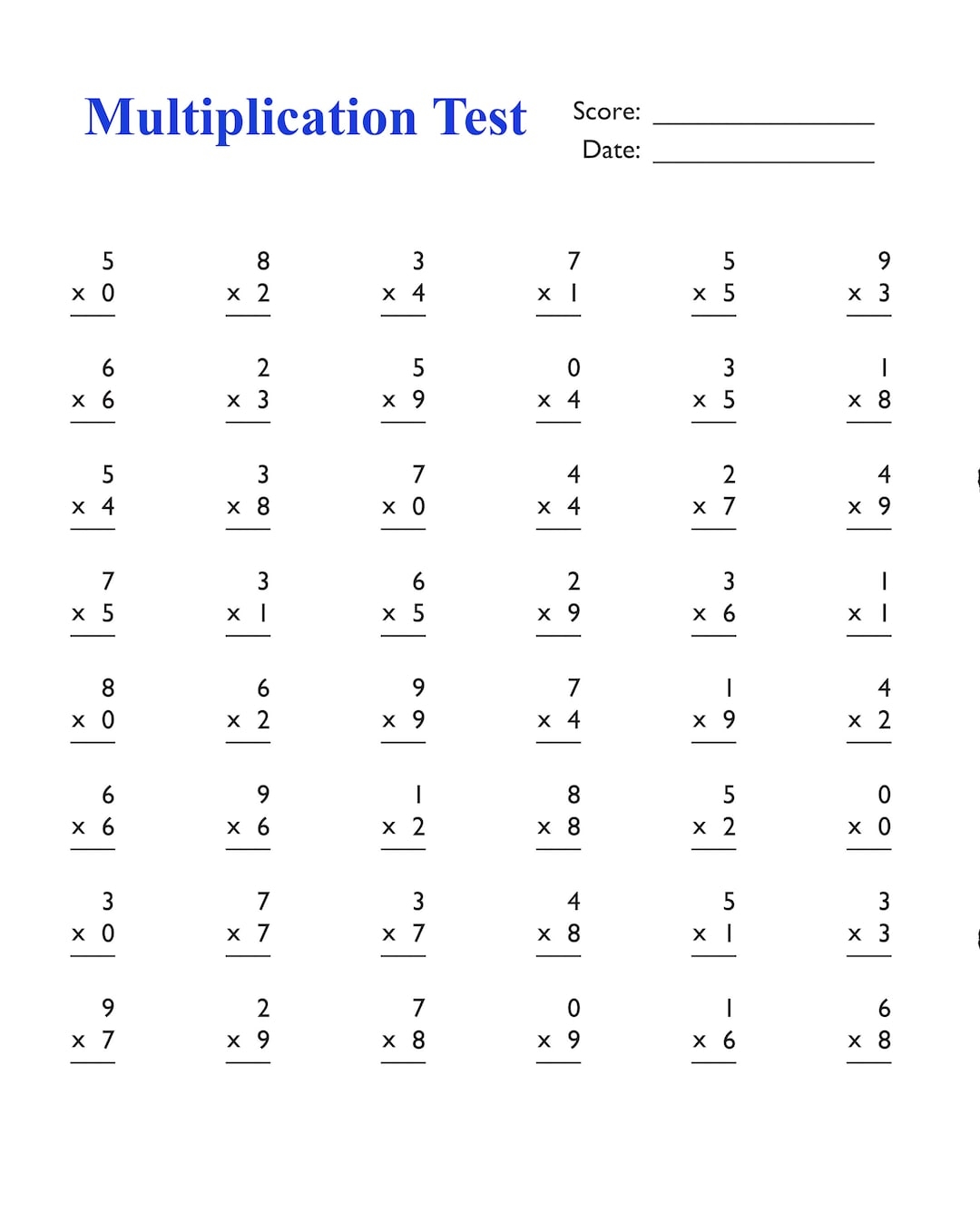 Math Worksheet For Grades 1 6 Kindergarten Preschool Etsy