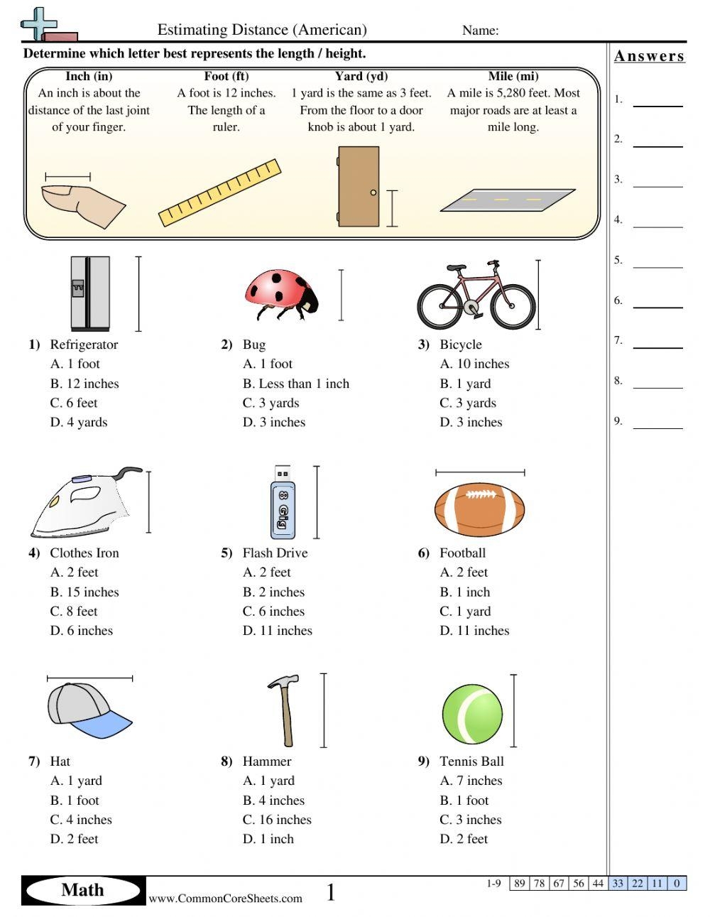 Measurement Inches Feet And Yards Worksheet Worksheets Library