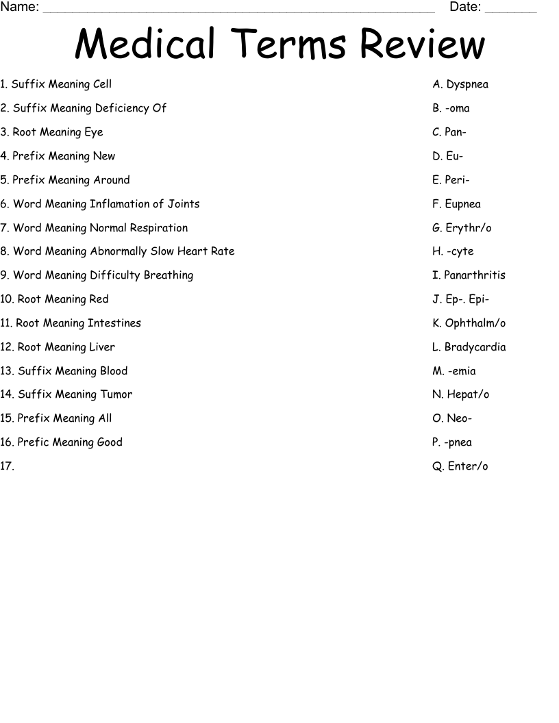 Medical Terms Review Worksheet WordMint Medical Terms Review Worksheet WordMint