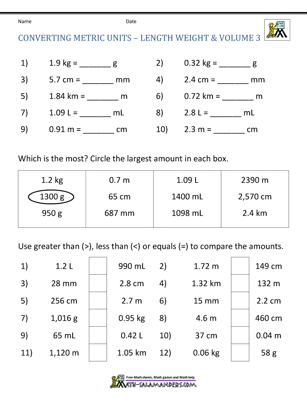 Metric Conversion Worksheet