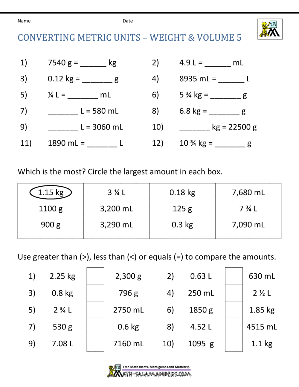 Metric Conversion Worksheet