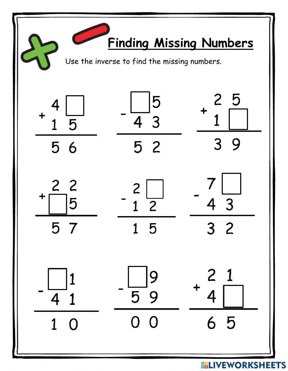 Missing Digit Addition Subtraction Worksheet Worksheets Library