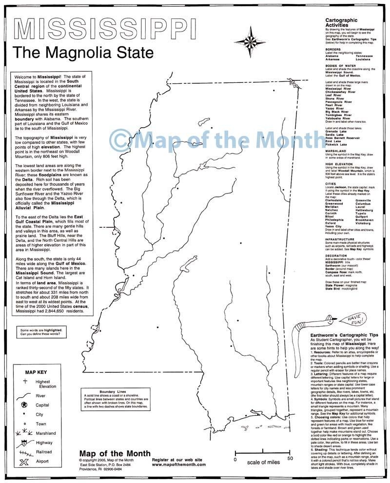 Mississippi Map Blank Outline Map 16 By 20 Inches Activities Included