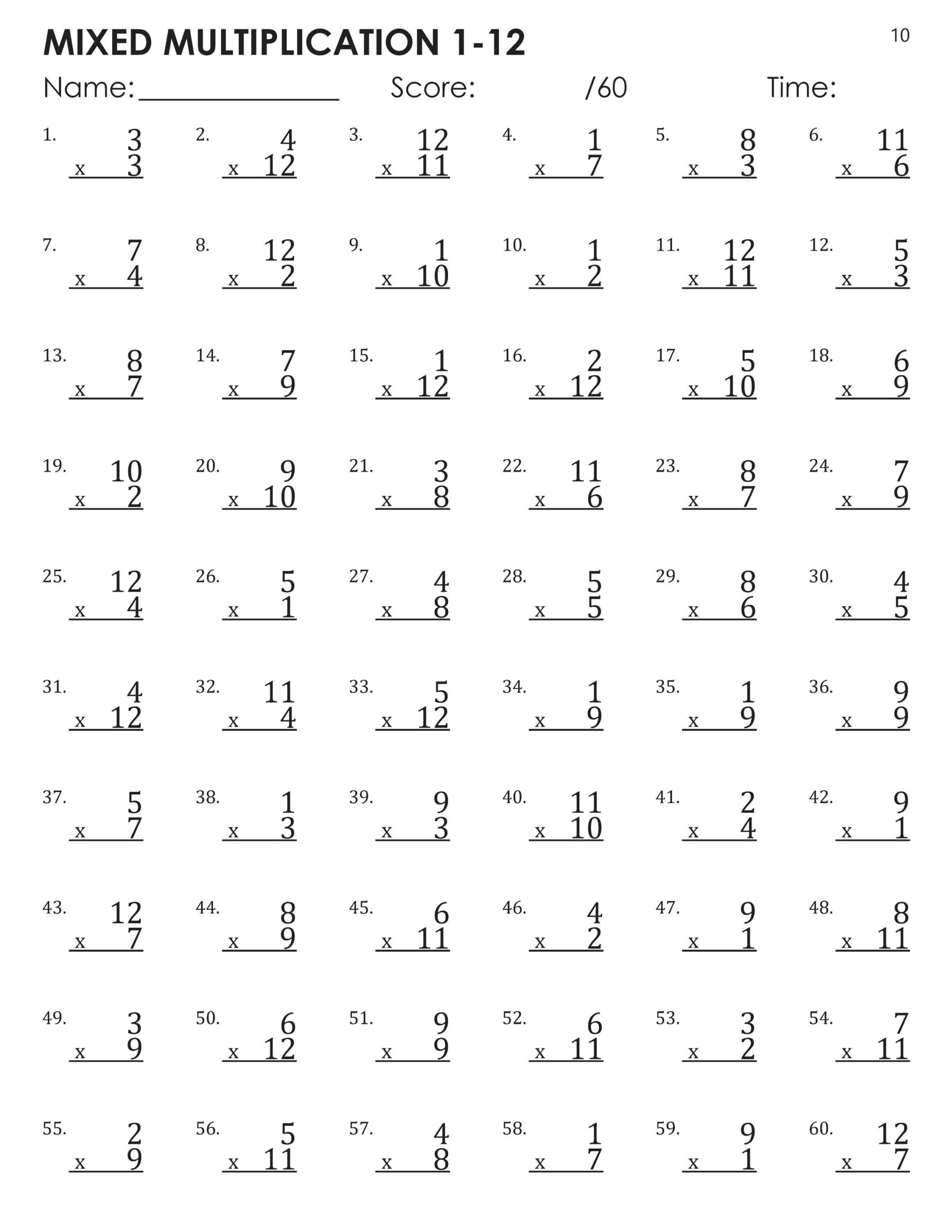 Mixed Multiplication Facts 1 12 Timed Tests Worksheets Etsy