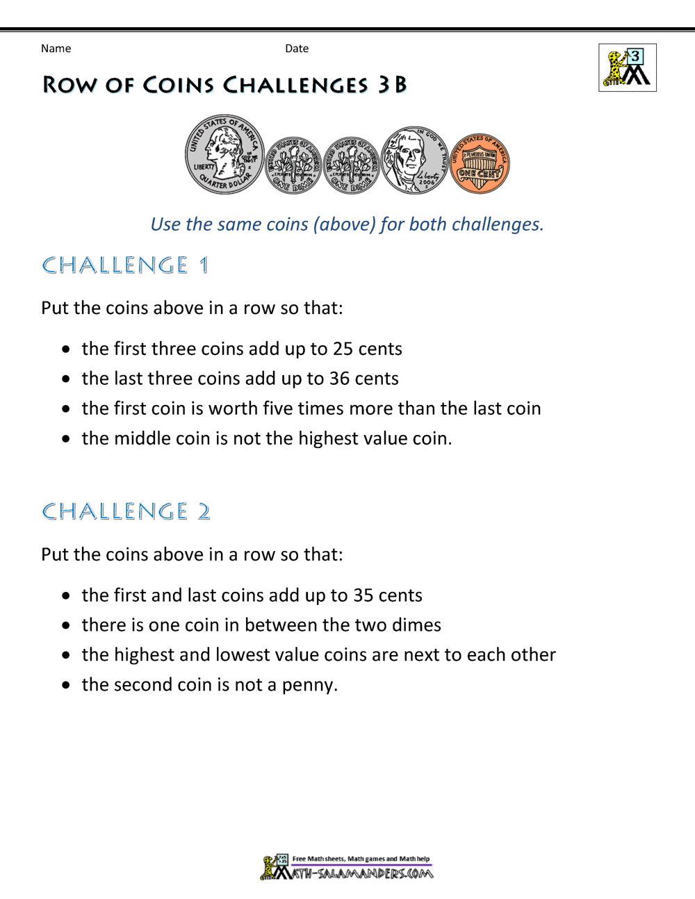 Money Worksheets 3rd Grade Money Challenges