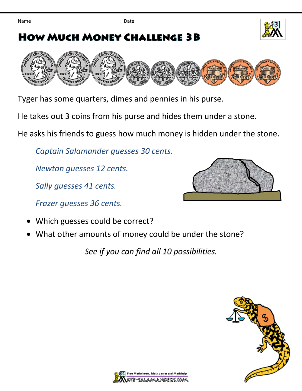 Money Worksheets 3rd Grade Money Challenges