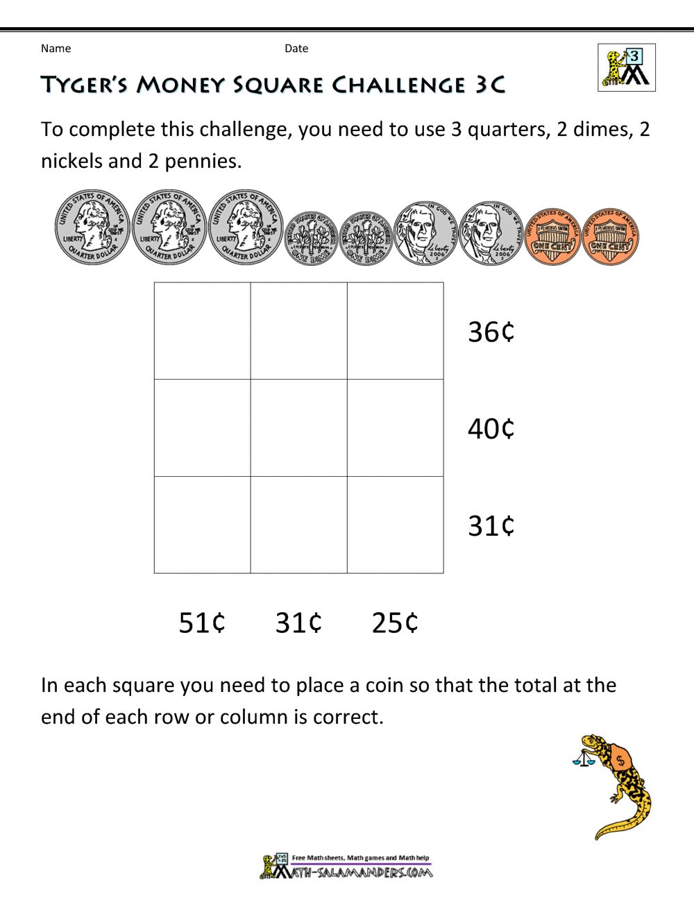 Money Worksheets 3rd Grade Money Challenges