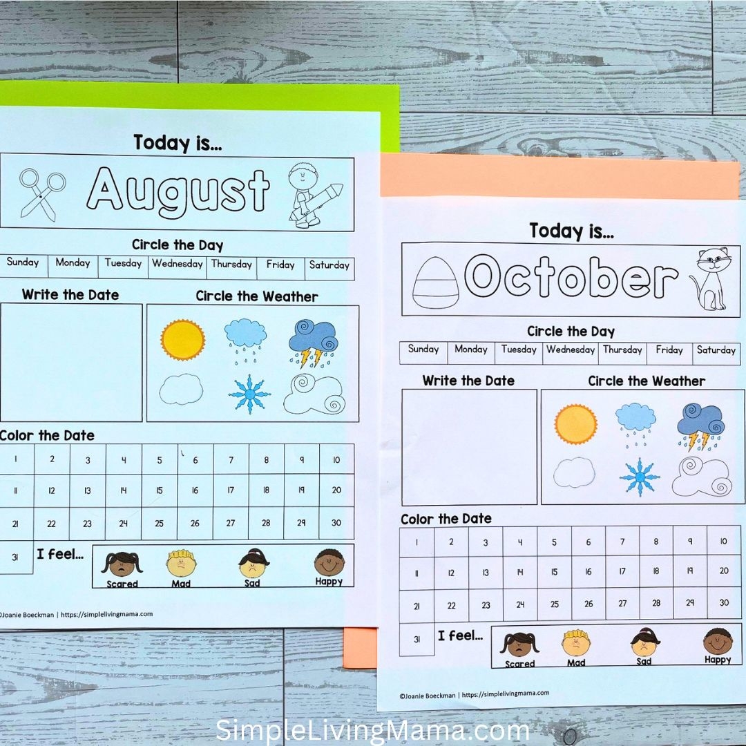 Morning Time Calendar Worksheets Preschool Kindergarten Daily Practice Simple Living Mama