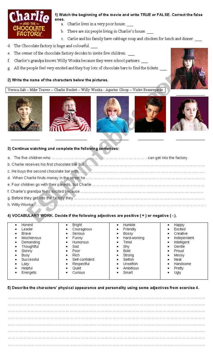 Movie Charlie And The Chocolate Factory ESL Worksheet By Ile Na