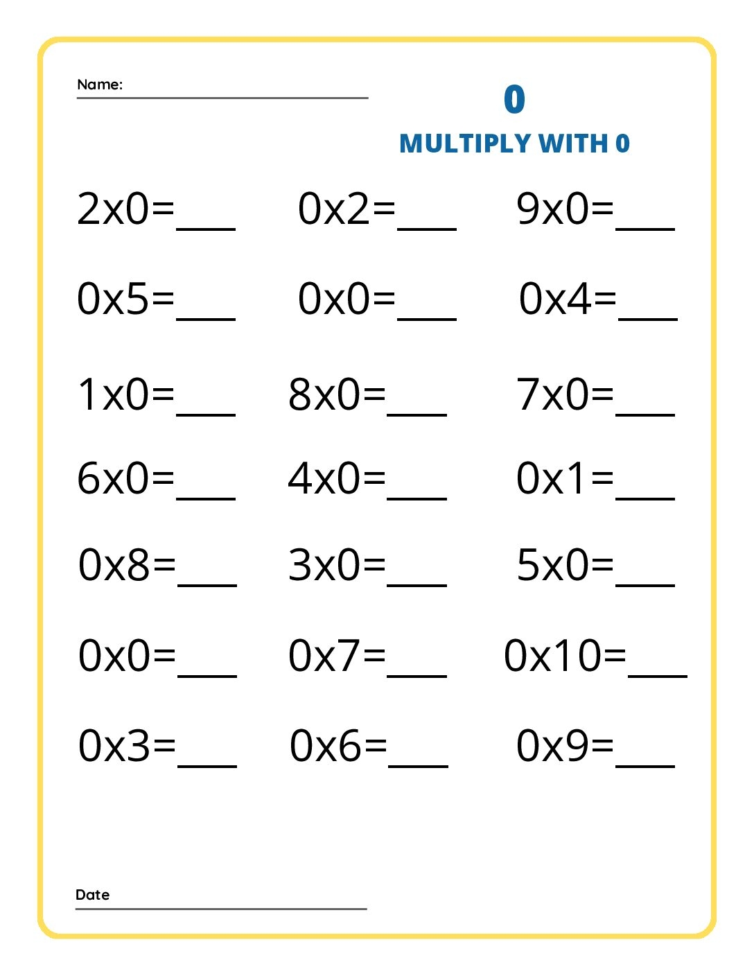 Multiplication 0 10 And Single Digit Doubles We Eight At The Table Worksheets Library