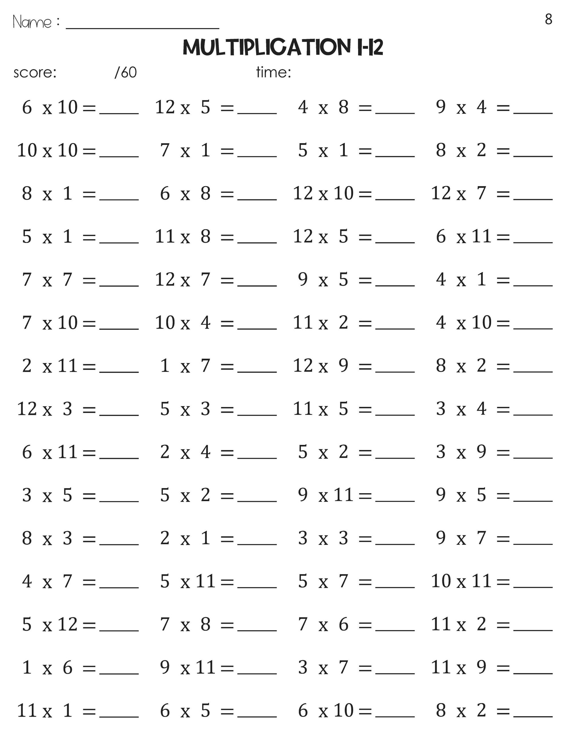 Minute Multiplication Worksheet Education World