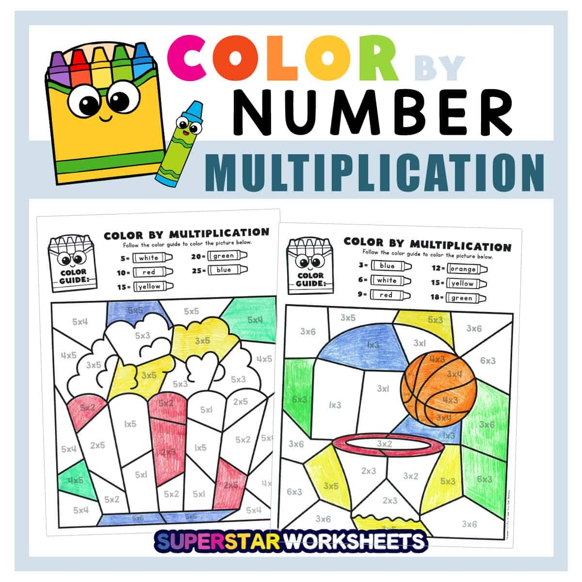 Multiplication Color By Number Superstar Worksheets