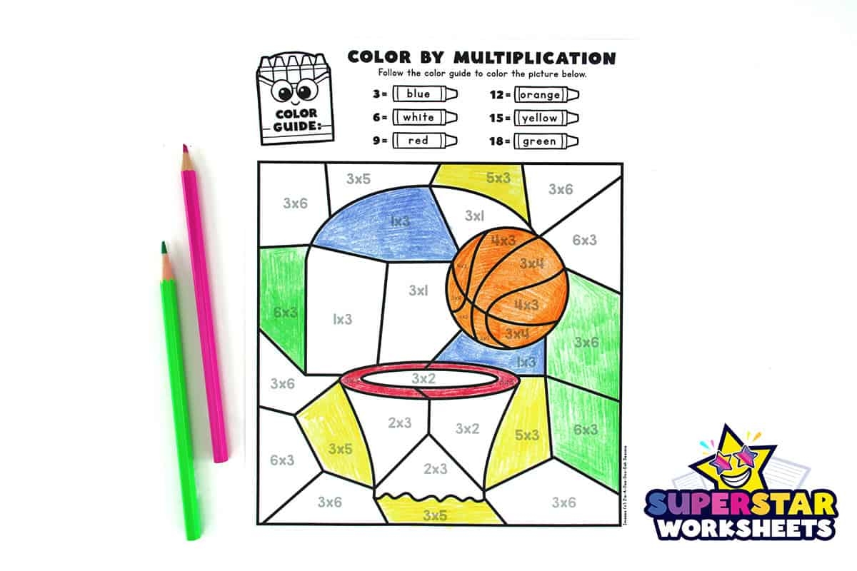 Multiplication Color By Number Superstar Worksheets