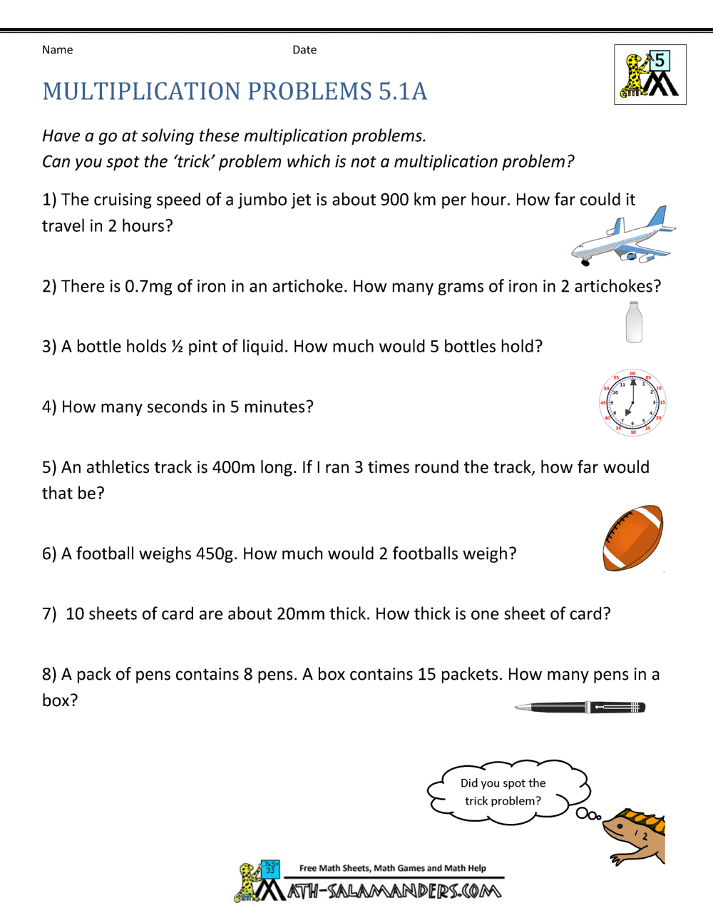 Multiplication Problems Printable 5th Grade