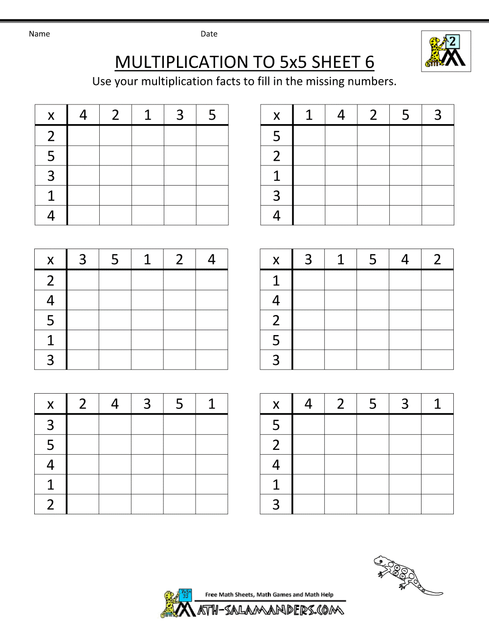 Multiplication To 5x5 Worksheets For 2nd Grade
