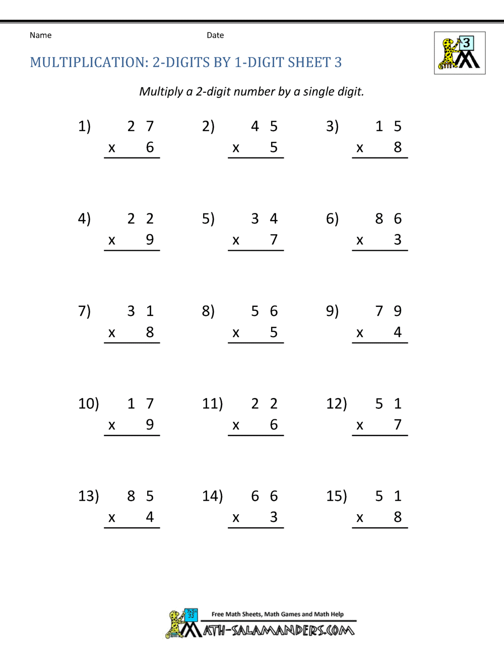 Multiplication Worksheets For 3rd Grade