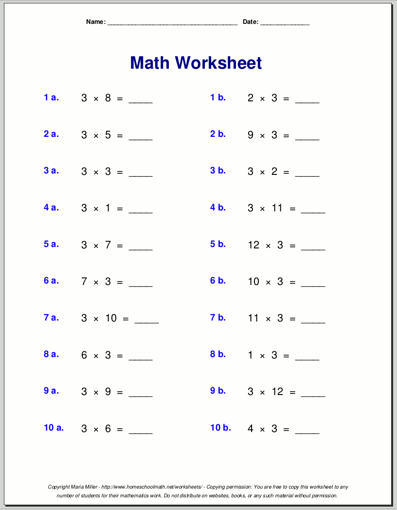 Multiplication Worksheets For Grade 3