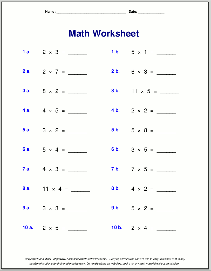 Multiplication Drill Sheets 3rd Grade