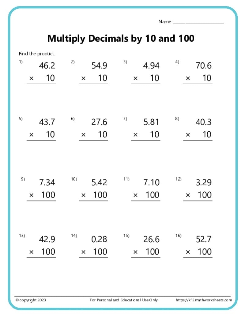 Multiplying Decimals Worksheets Multiplying Decimals Worksheets