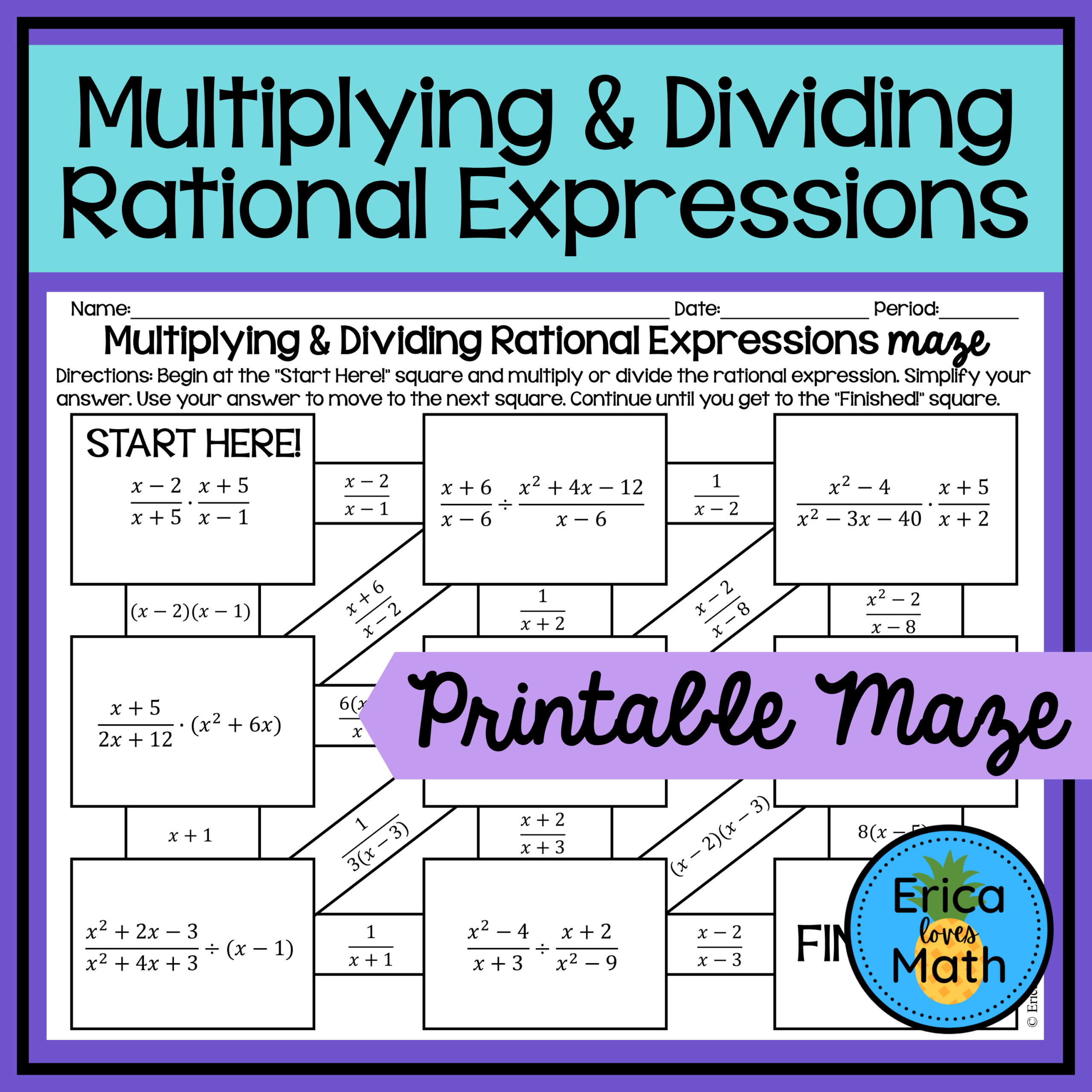 Multiplying Dividing Rational Expressions Activity Maze Made By Teachers