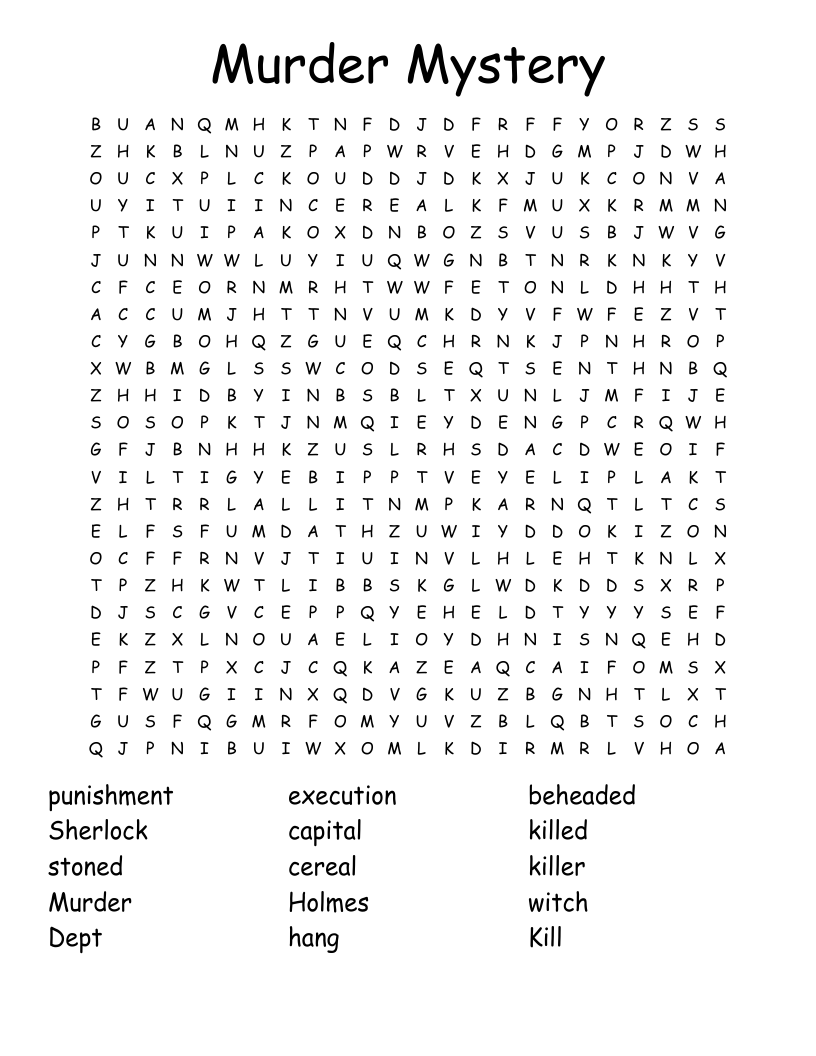 Murder Mystery Word Search WordMint