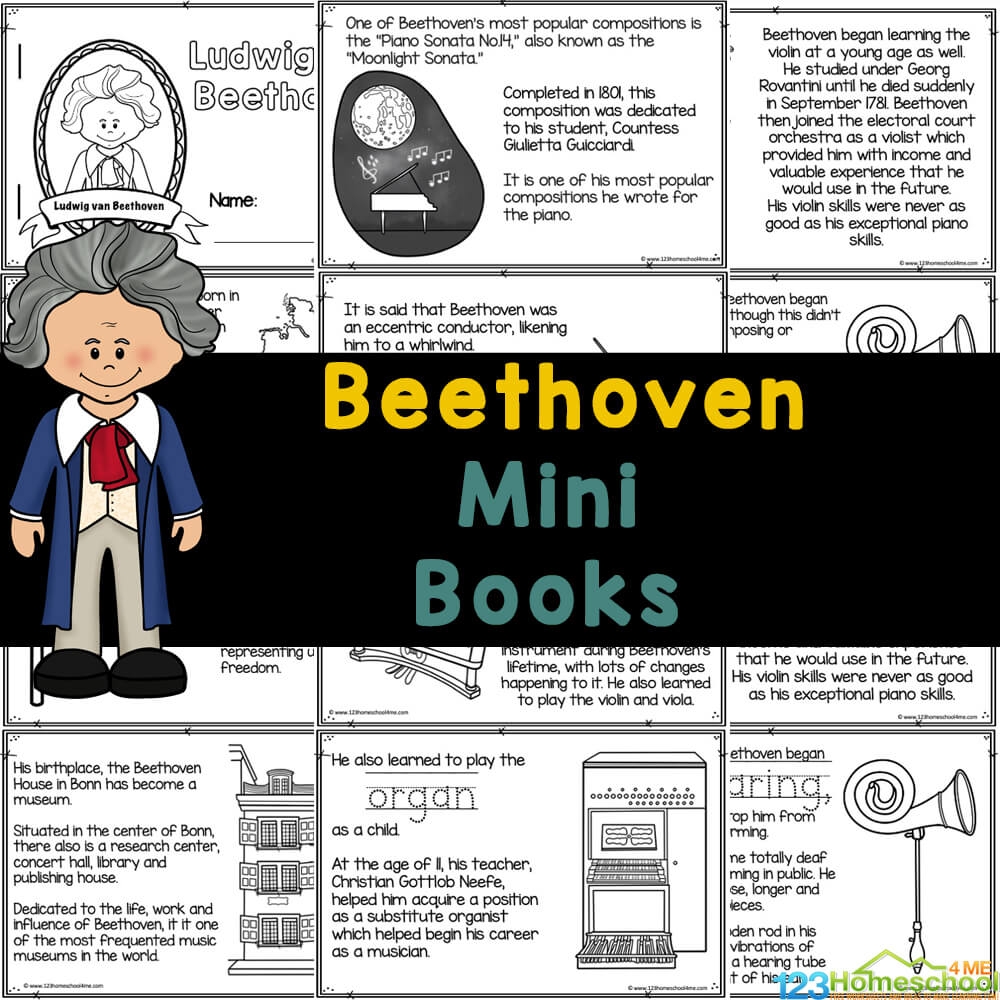 Music Composer Beethoven For Kids Mini Book To Read Color Learn