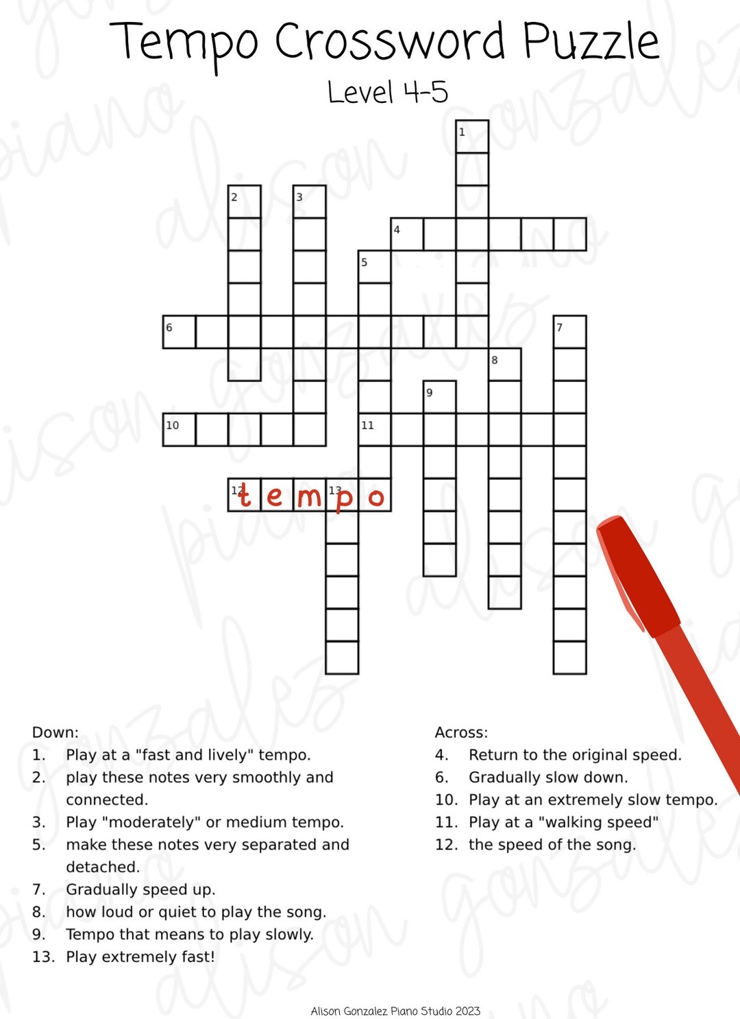 Music Theory Crossword WordMint