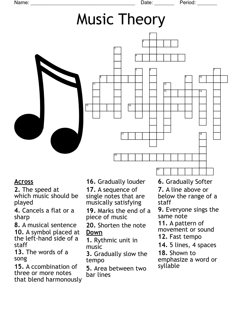 Music Vocabulary Crossword WordMint