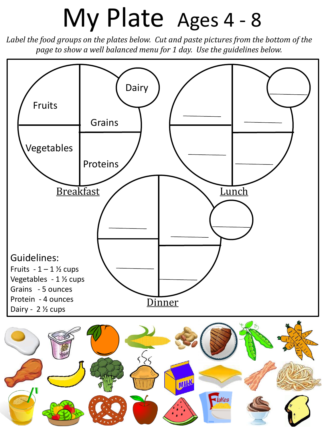 My Plate Worksheet Balanced Meals For Ages 4 8