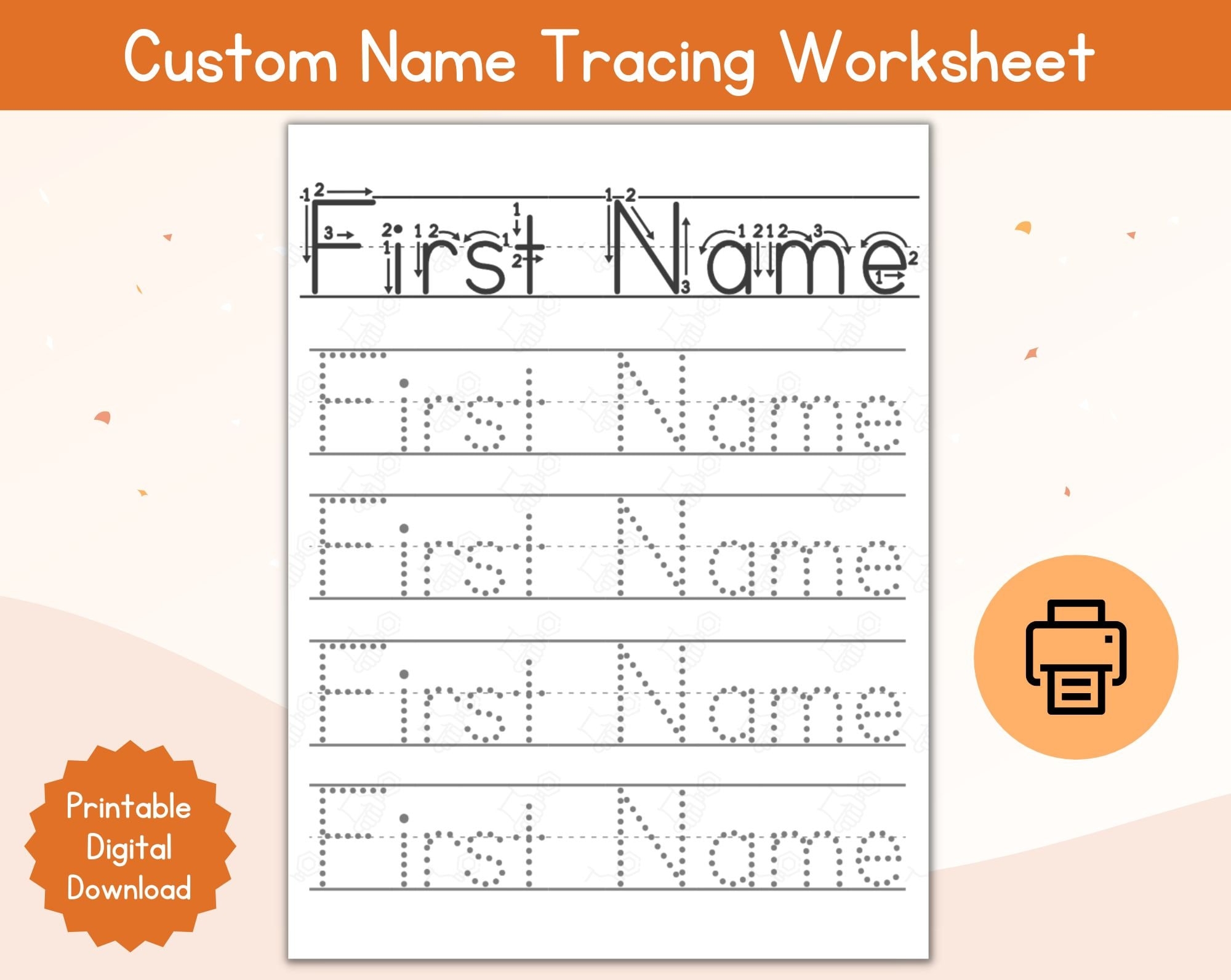 Personalized Name Tracing Sheet Custom Name Trace Preschool Letter Activity Sheet Homeschool Worksheet Kindergarten Handwriting Practice Etsy