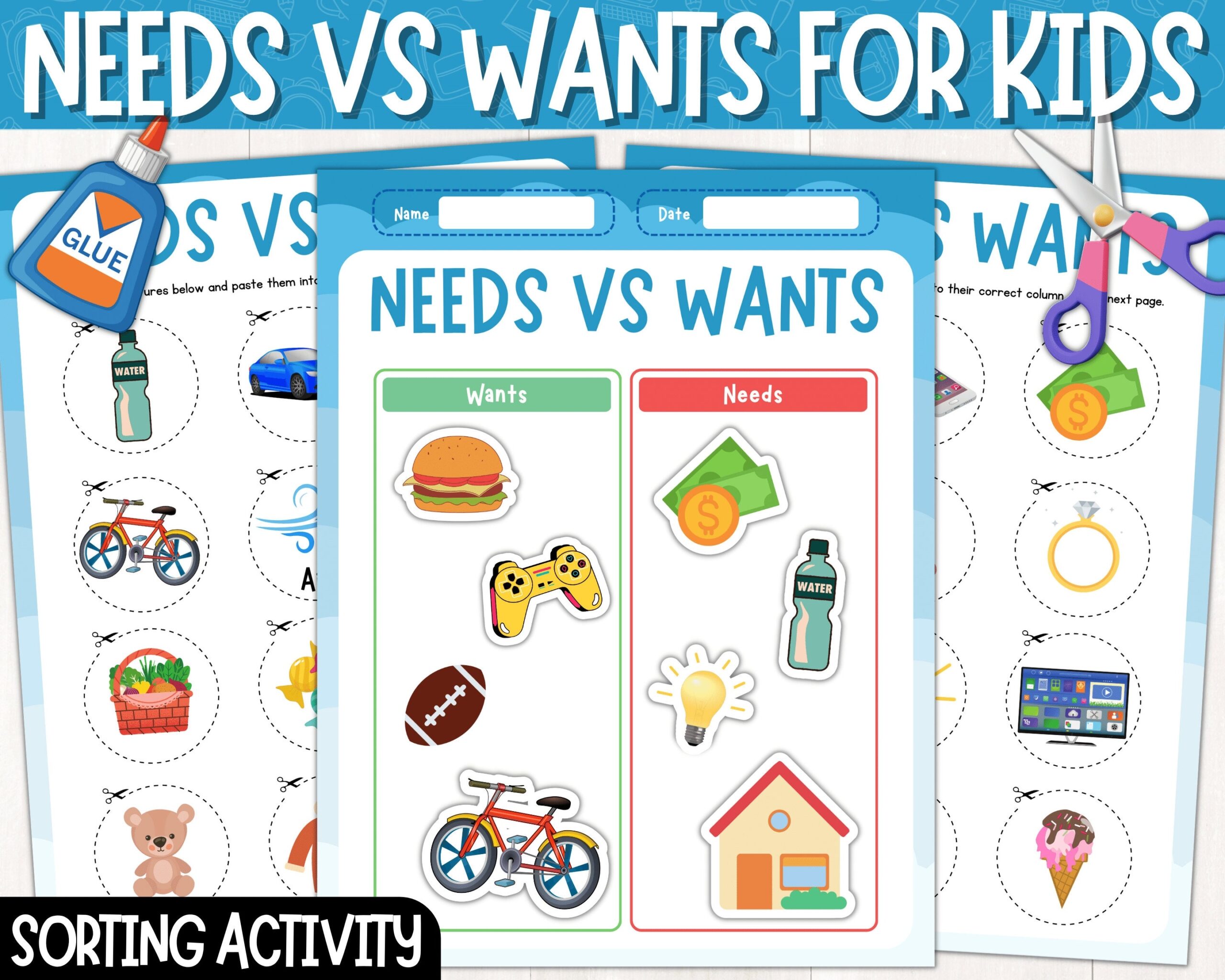 Needs Vs Wants Sort Worksheets Cut And Paste Activity Needs And Wants Sorting Activity Digital Download Printable PDF Etsy