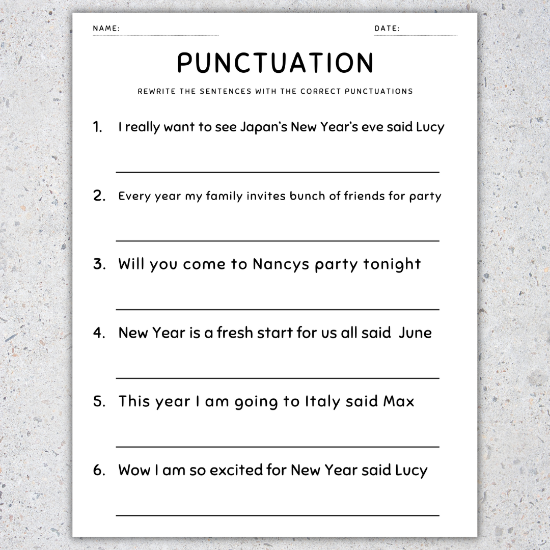 New Year Punctuation Worksheets Fix The Sentences Grammar Practice Made By Teachers