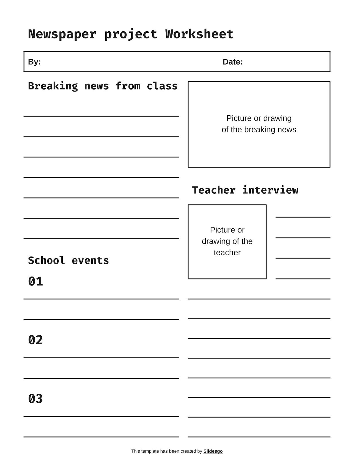 Newspaper Project Worksheet Template