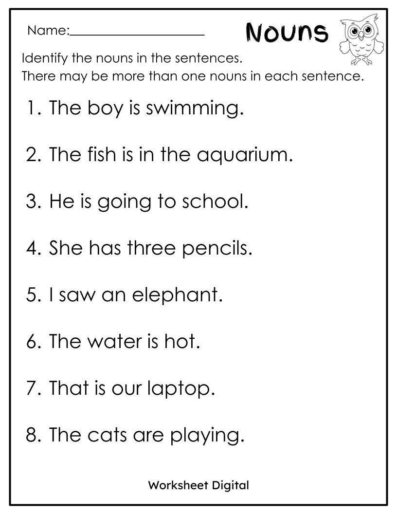 Nouns Worksheet Grammar Practice For Grades 1 3 PDF Etsy