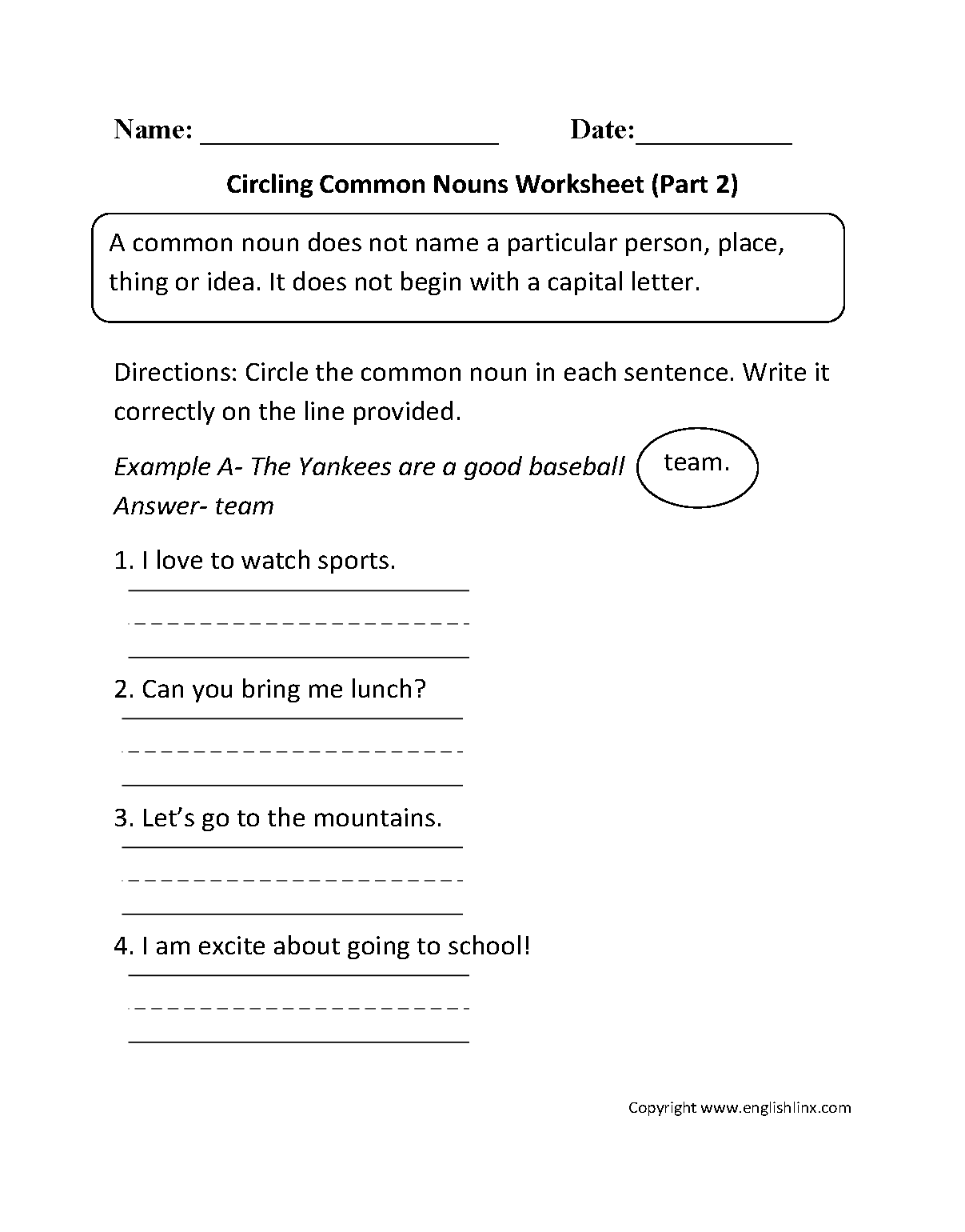Nouns Worksheets Proper And Common Nouns Worksheets