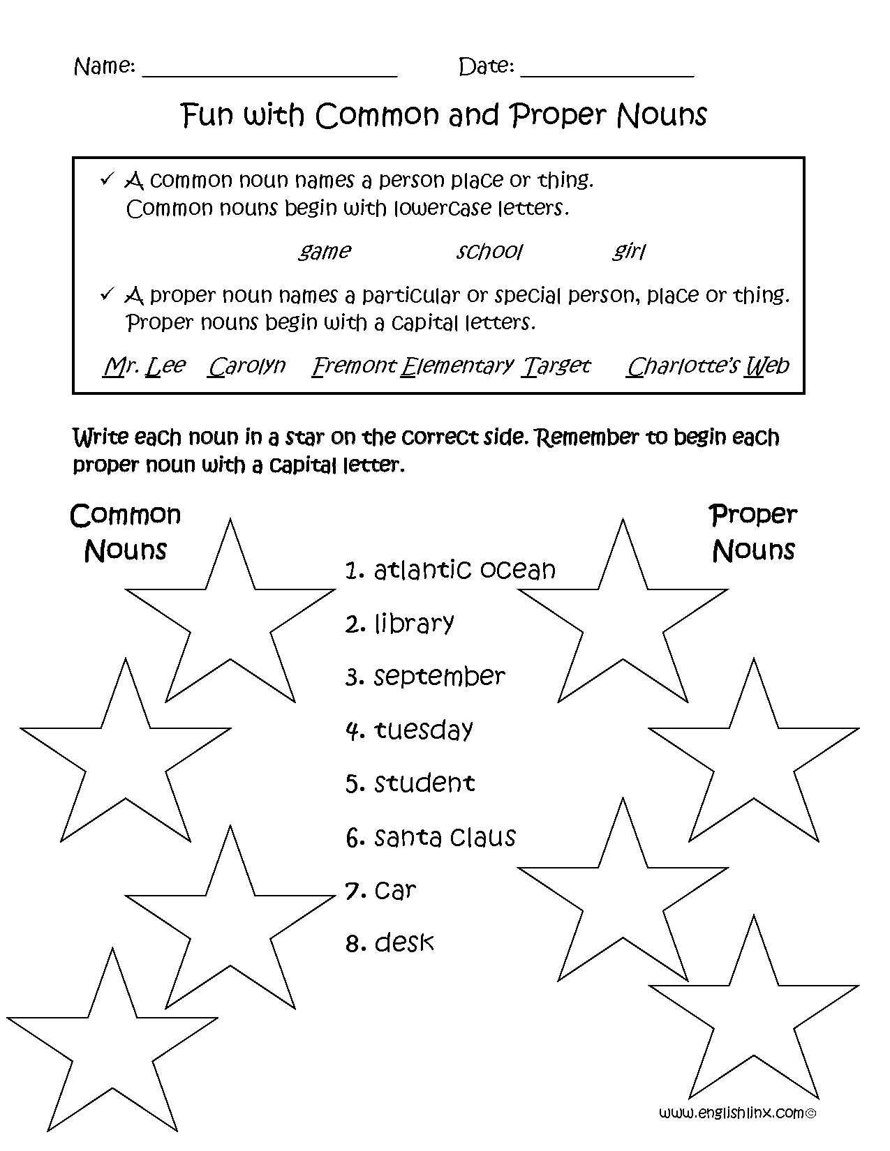 Nouns Worksheets Proper And Common Nouns Worksheets