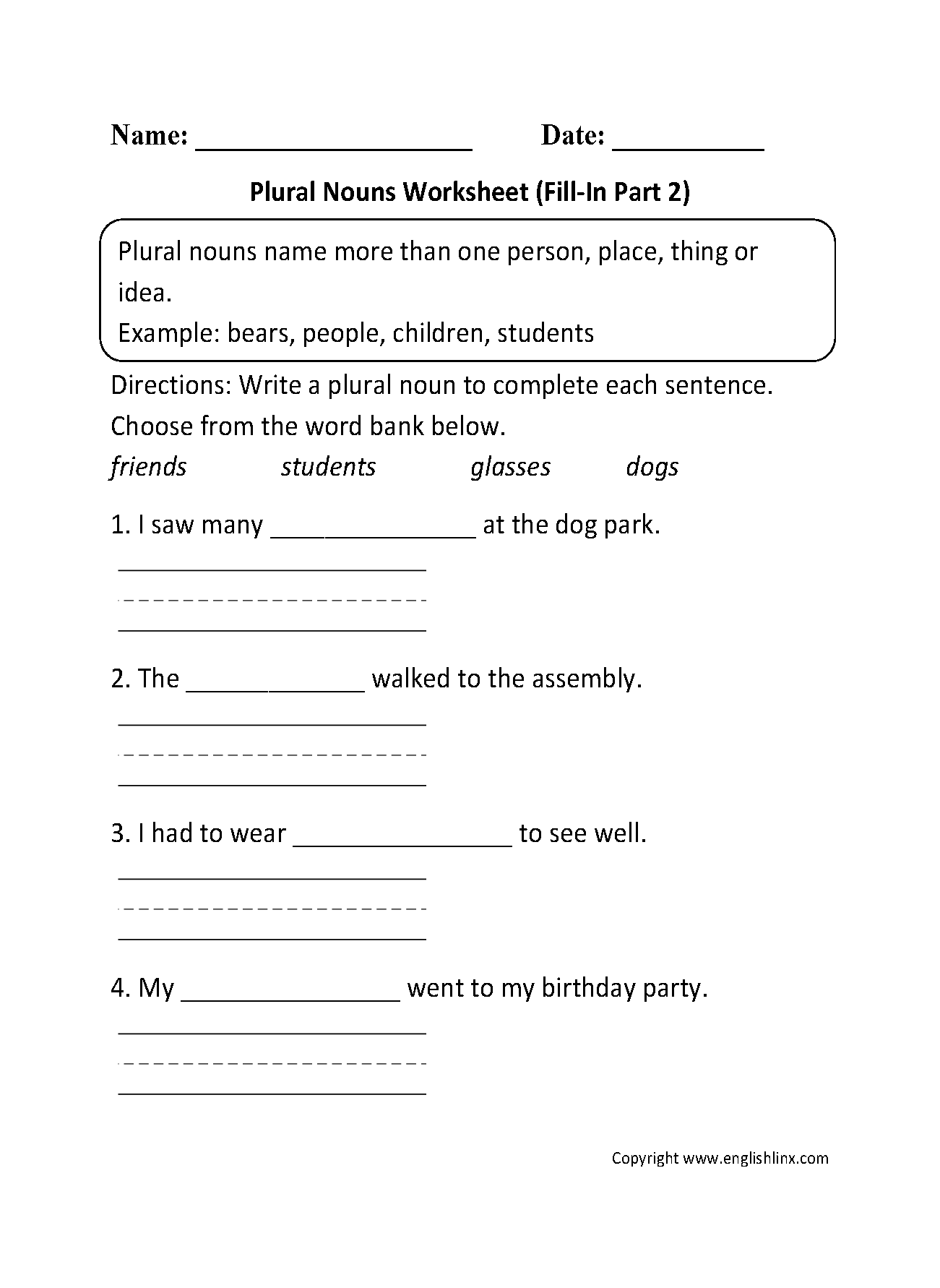 Nouns Worksheets Singular And Plural Nouns Worksheets