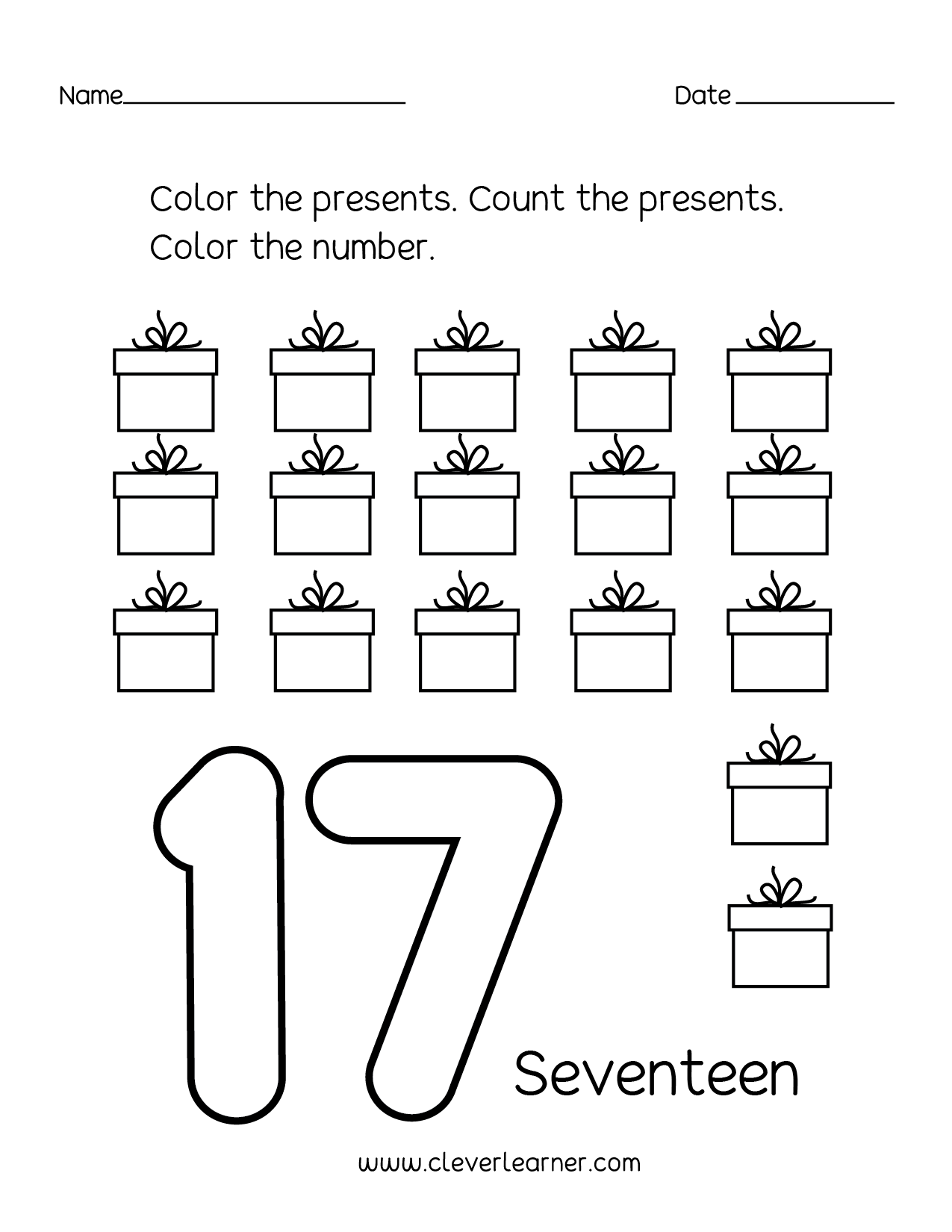 Number 17 Writing Counting And Identification Printable Worksheets For Children Number 17 Writing Counting And Identification Printable Worksheets For Children
