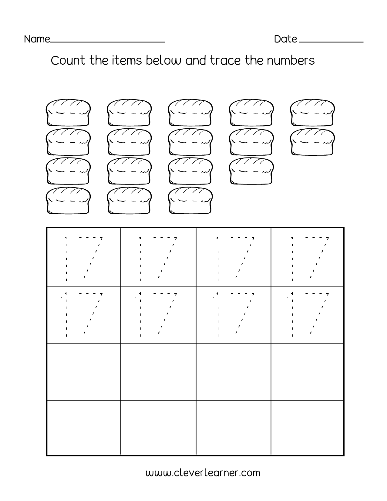 Number 17 Writing Counting And Identification Printable Worksheets For Children Number 17 Writing Counting And Identification Printable Worksheets For Children