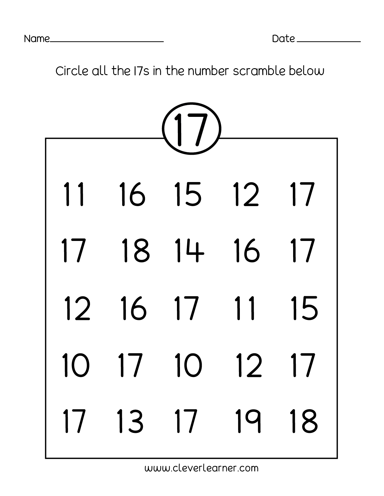 Number 17 Writing Counting And Identification Printable Worksheets For Children Number 17 Writing Counting And Identification Printable Worksheets For Children