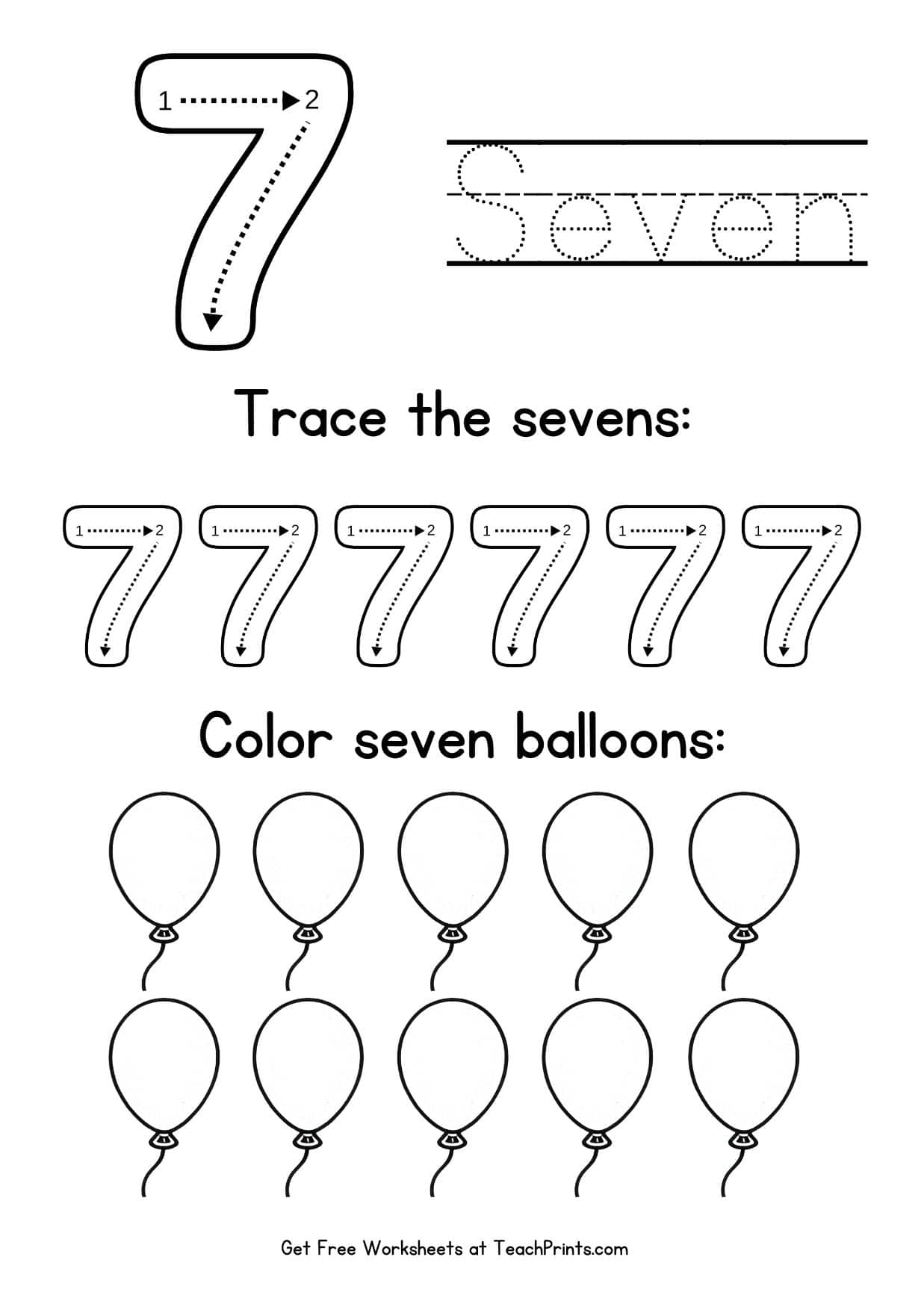 Number 7 Tracing Worksheets Free Printables Teach Prints