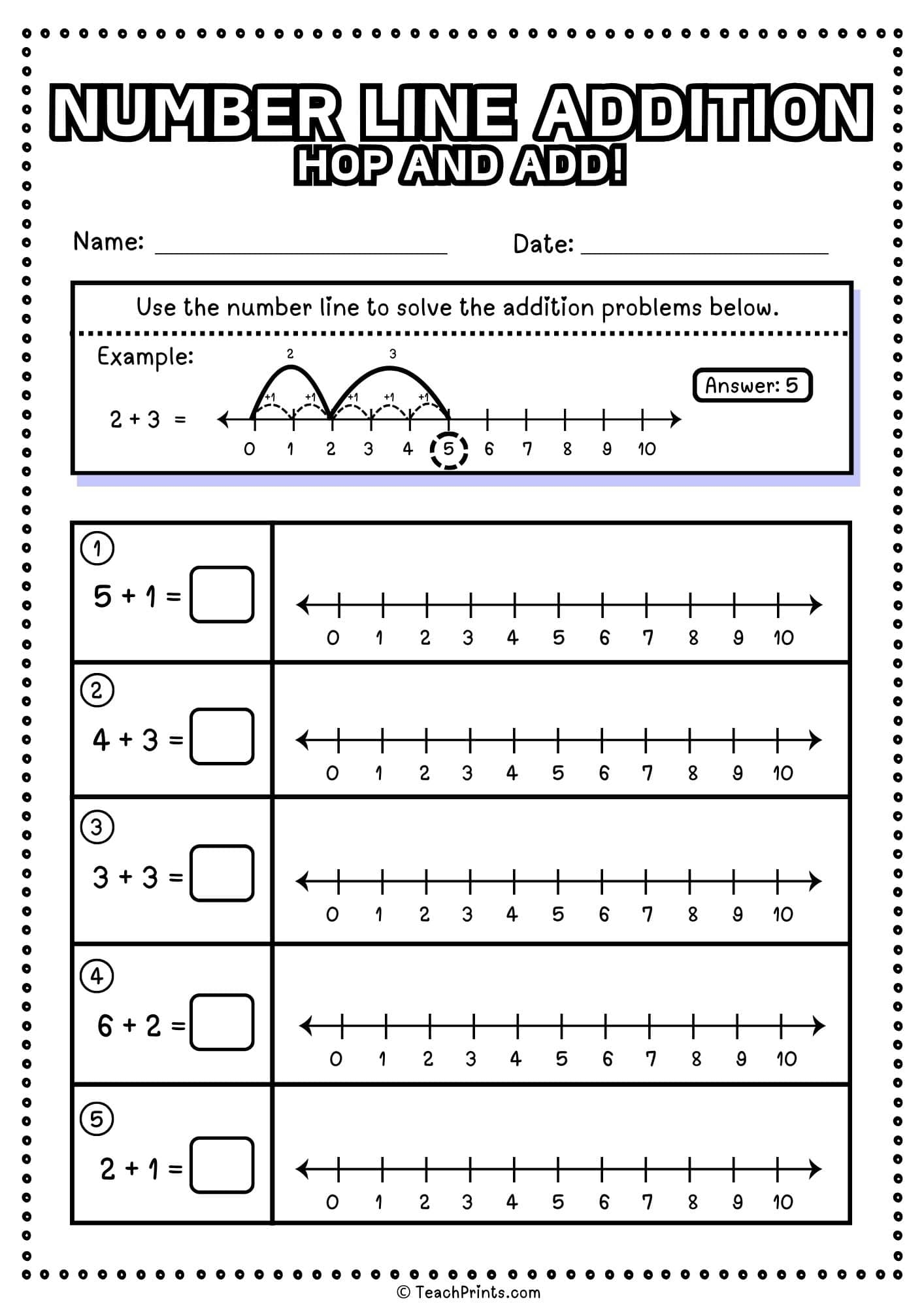 Number Line Addition Worksheets Free Teach Prints